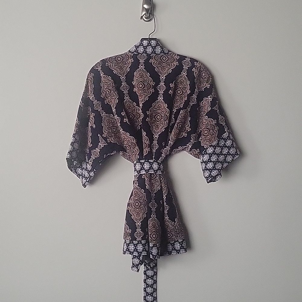 NEW Kimono XS Hippy Patchwork Floral Tunic Boho Wrap Top LagenLook Paisley Belt - Picture 9 of 13